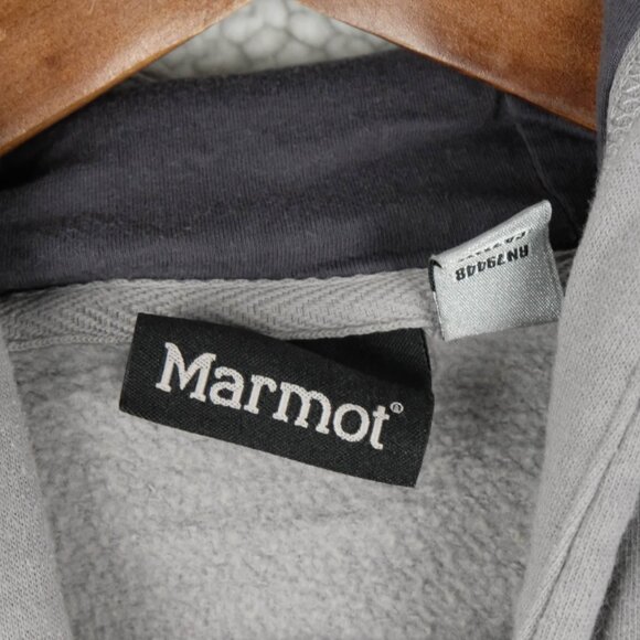 Marmot Hoodie Womens Medium Gray Pullover Outdoor Sweatshirt Spell Out Logo - Picture 7 of 9